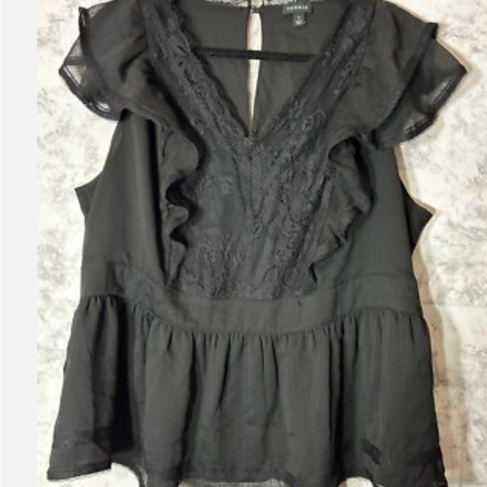 Torrid Black Ruffle Lace Blouse 1X